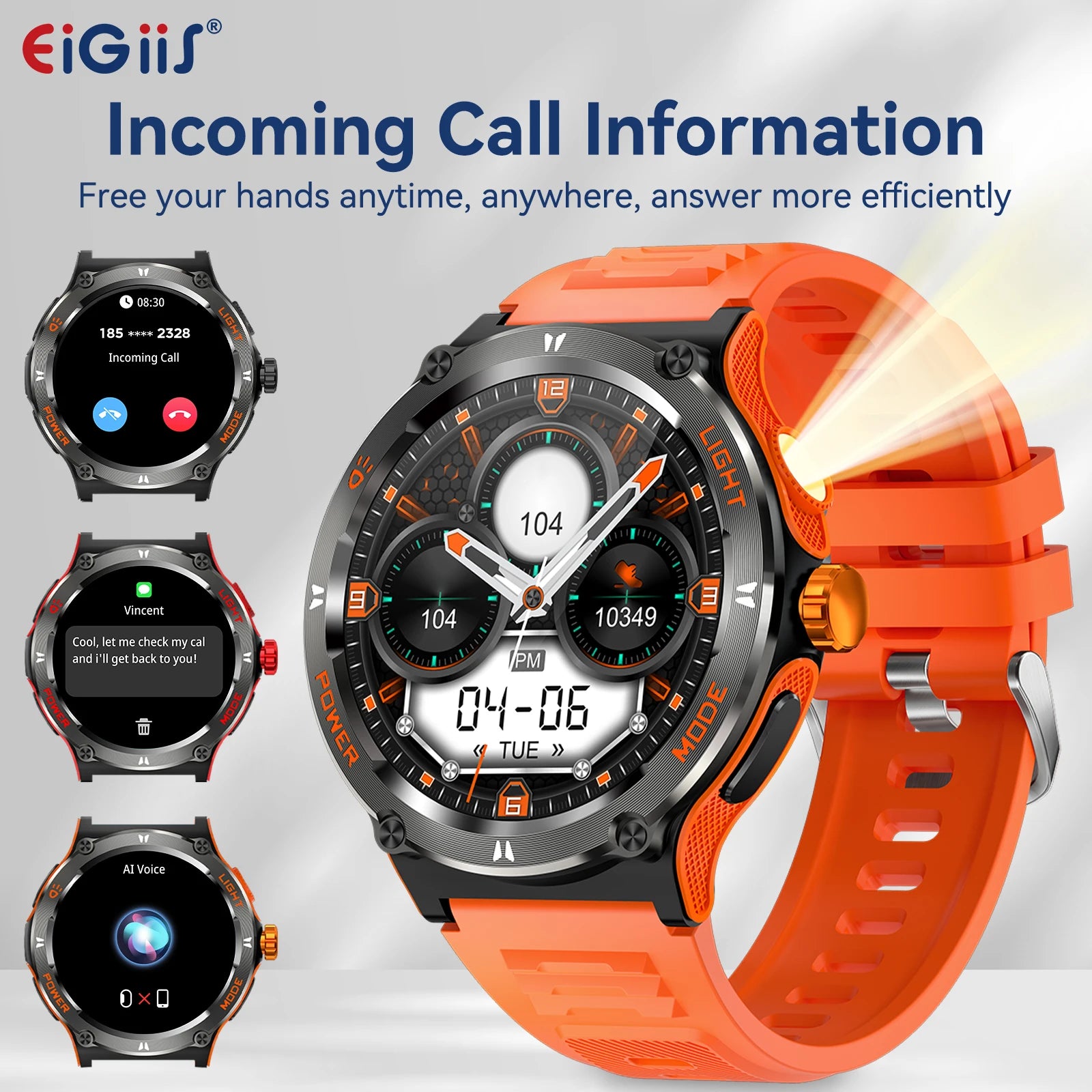 EIGIIS Smart Watch 3ATM Waterproof 1.53" KT76 Men Sport With Compass And LED Flashlight Heart Rate Sleep Analysis Bluetooth Call S83360cd0355242a29121378767f4b12ep Red, White and Blue Products Store